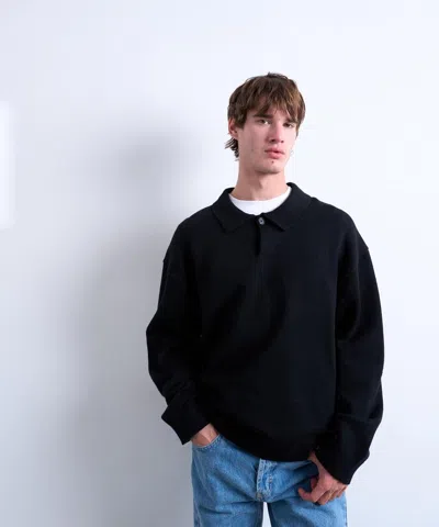 Topman Mens Black Knitted Smart Polo Jumper