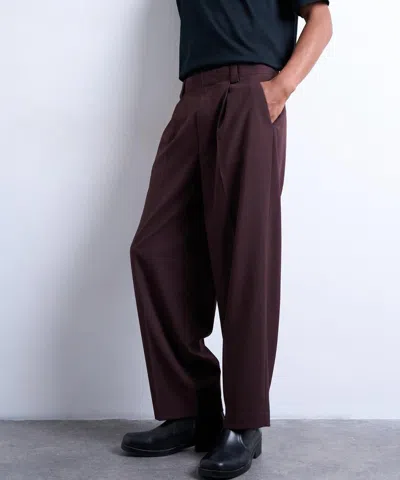 Topman Mens Burgundy Relaxed Tapered Trousers In Brown