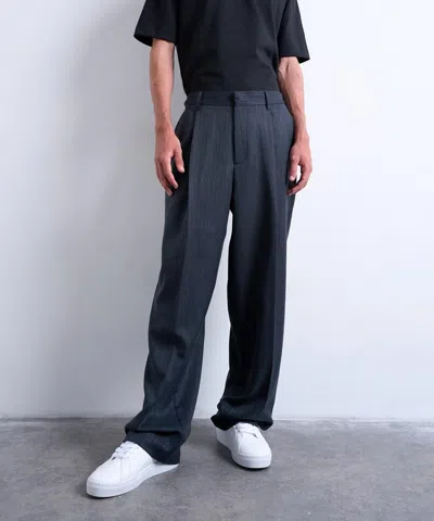 Topman Mens Grey Stripe Wide-leg Pleated Trousers In Gray