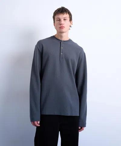 Topman Mens Relaxed Fit Heavyweight Waffle Henley Top In Blue