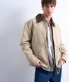 Topman Mens Washed Stone Padded Canvas Jacket In Neutral