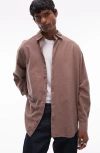 Topman Oversize Button-up Shirt In Washed Brown