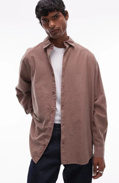 Topman Oversize Button-up Shirt In Washed Brown