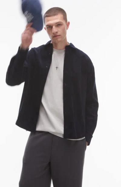 Topman Oversize Corduroy Button-up Shirt In Blue