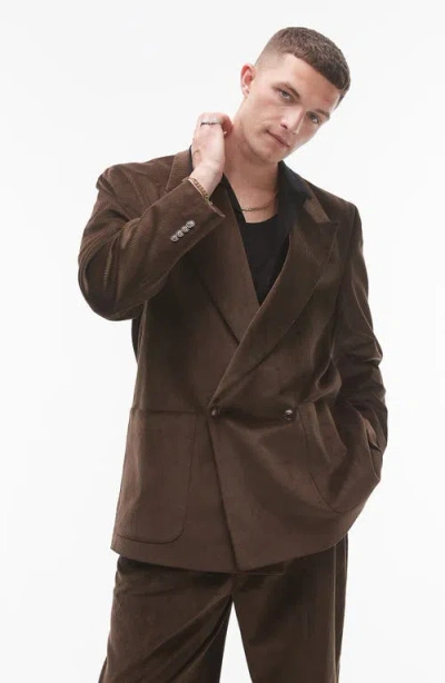 Topman Oversize Corduroy Suit Jacket In Brown
