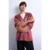Topman Oversize Ombré Stripe Fluffy Cardigan In Burgundy