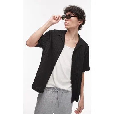 Topman Oversize Plissé Camp Shirt In Black