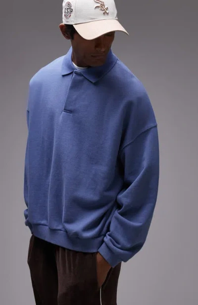 Topman Oversize Polo Sweatshirt In Medium Blue