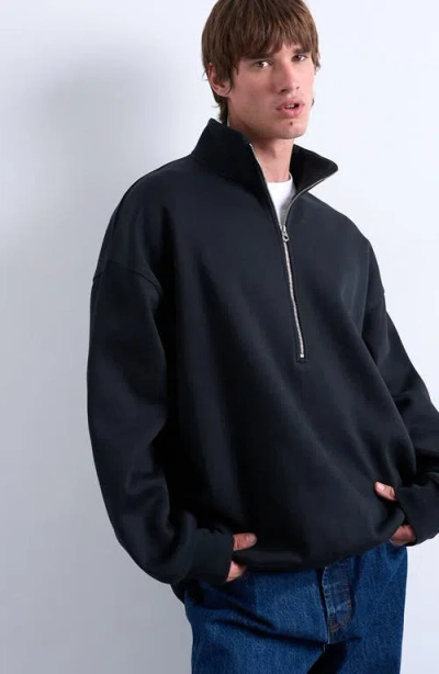 Topman Oversize Quarter Zip Pullover In Black