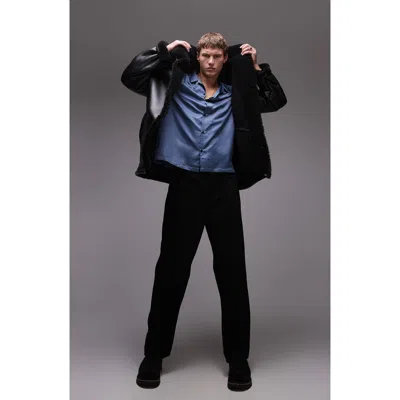 Topman Oversize Satin Camp Shirt In Mid Blue