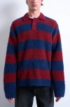 Topman Oversize Stripe Bouclé Polo Sweater In Multi