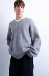 Topman Oversize V-neck Sweater In Gray