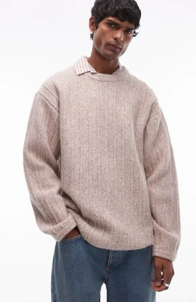 Topman Crew Neck Sweater In Oat Rib-neutral