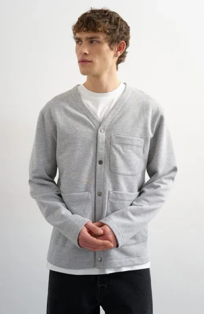 Topman Oversized Fit Jersey Cardigan In Gray