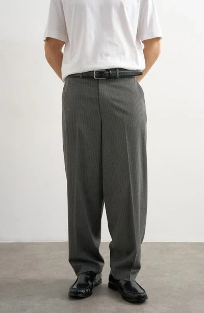 Topman Pinstripe Straight Leg Pants In Gray