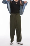 Topman Wide Leg Pin Stripe Pants In Khaki-green In Medium Green