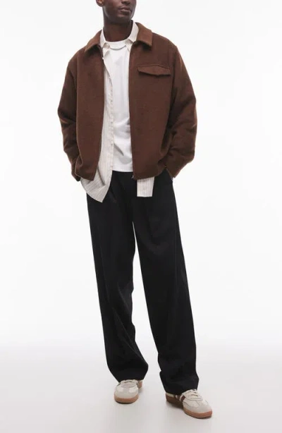 Topman Pleated Wide Leg Dress Pants In Black