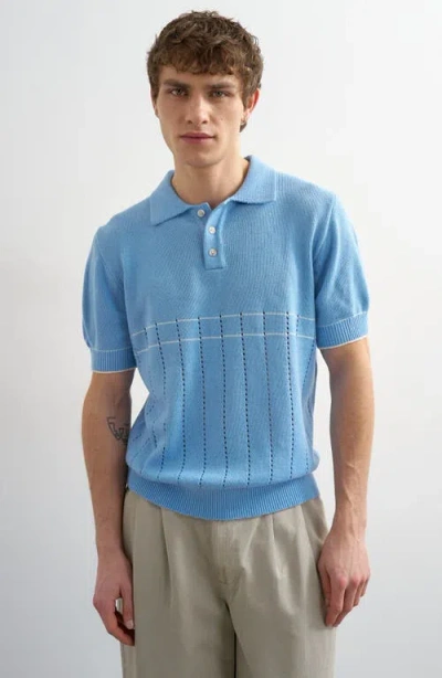 Topman Pointelle Knit Polo In Blue