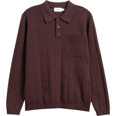 Topman Pointelle Long Sleeve Polo In Brown