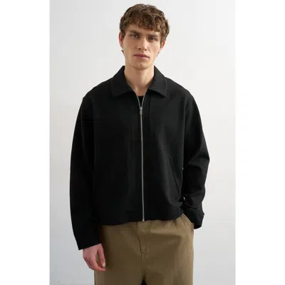 Topman Premium Boxy Fit Jersey Jacket In Black