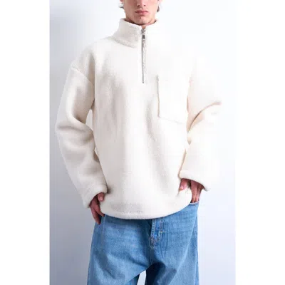 Topman Quarter Zip High Pile Fleece Sweatshirt In White