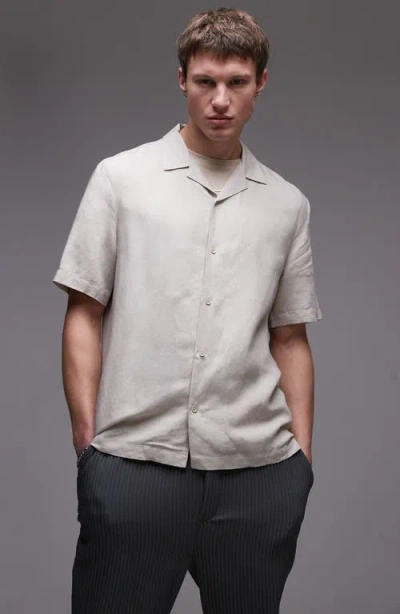 Topman Regular Fit Short Sleeve Linen Blend Shirt In Gray