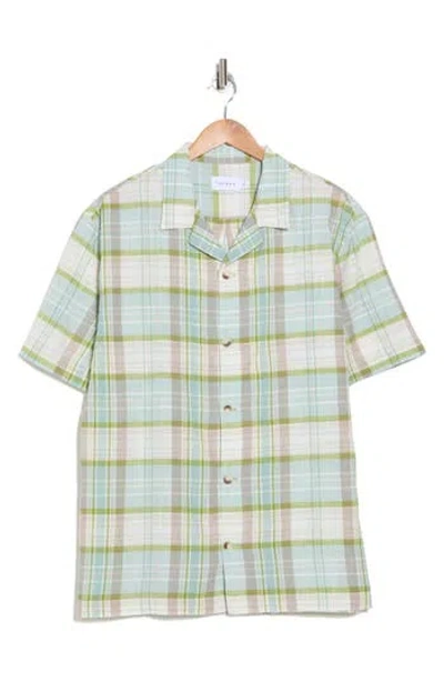 Topman Regular Fit Plaid Revere Collar Button-up Shirt In Light Green