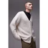 Topman Relaxed Fit Bouclé Cardigan In Pale Beige