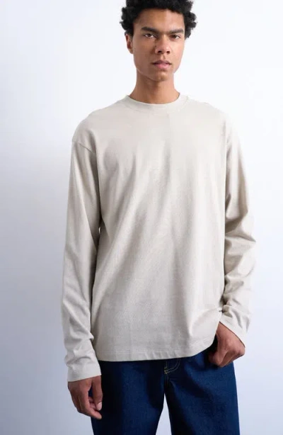 Topman Relaxed Fit Long Sleeve Cotton Rib T-shirt In Neutral