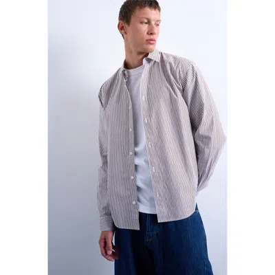 Topman Relaxed Fit Stripe Button-up Shirt In Gray