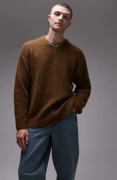 Topman Relaxed Fit Sweater In Brown-green