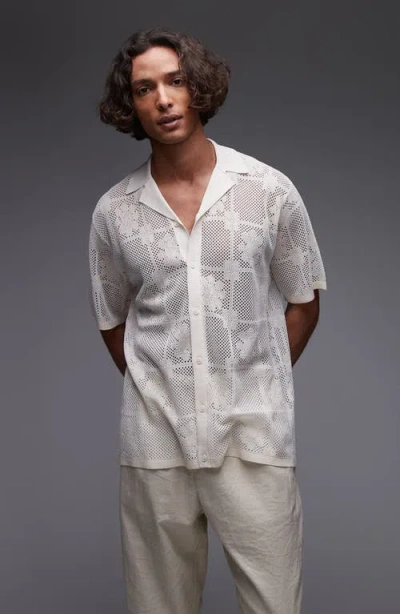 Topman Revere Open Stitch Button-up Shirt In White