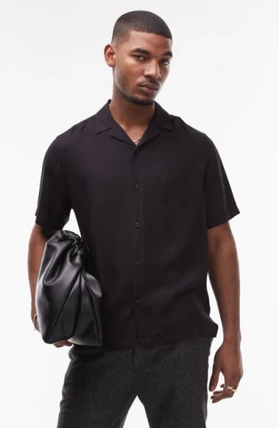 Topman Short Sleeve Linen Blend Shirt In Black