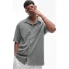Topman Oversized Fit Button Up Jersey Polo In Washed Sage-green In Light Green
