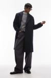 Topman Single Breasted Overcoat In Navy