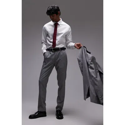 Topman Skinny Fit Textured Cotton Dress Pants In Grey