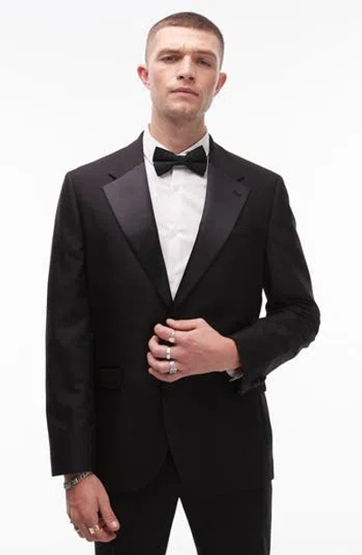 Topman Skinny Premium Wool Rich Tux Jacket In Black