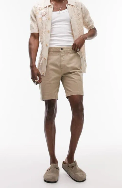 Topman Slim Fit Chino Shorts In Stone