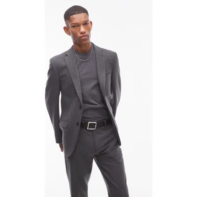 Topman Slim Fit Felted Wool Blend Sport Coat In Charcoal