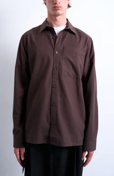 Topman Solid Flannel Button-up Overshirt In Brown