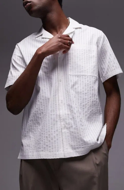 Topman Solid White Stripe Seersucker Camp Shirt