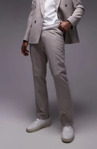 Topman Straight Fit Suit Trousers In Stone Grey