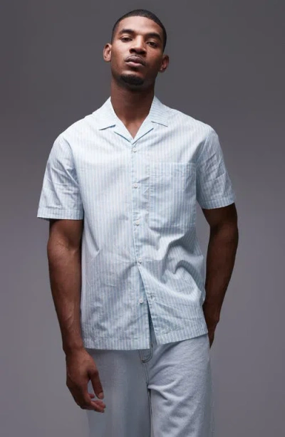 Topman Short Sleeve Relaxed Seersucker Shirt In Blue