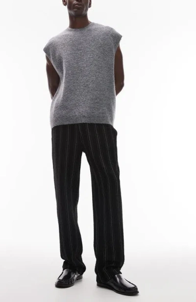 Topman Stripe Cotton Blend Straight Leg Pants In Black