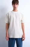 Topman Stripe Oversize Cotton Blend T-shirt In Neutral