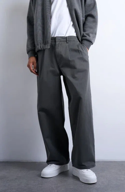 Topman Super Baggy Cotton Twill Wide Leg Pants In Green