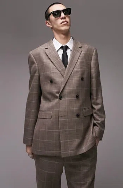 Topman Tailored Check Suit Jacket In Stone