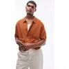 Topman Knitted Textured Button Through Shirt In Rust-brown In Brown