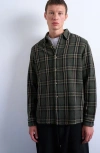 Topman Regular Fit Textured Check Overshirt In Green
