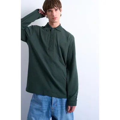 Topman Long Sleeve Textured Polo In Multi